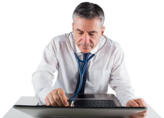 Mature businessman running diagnostics