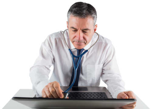 Mature businessman running diagnostics