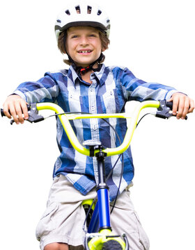 Smiling boy riding bicycle
