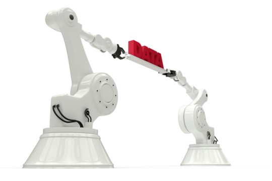 Computer generated image of metallic robotic hands