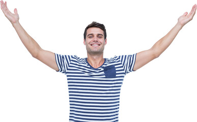 Naklejka premium Handsome hipster smiling at camera with arms outstretched