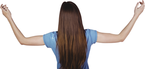 Woman with arms raised