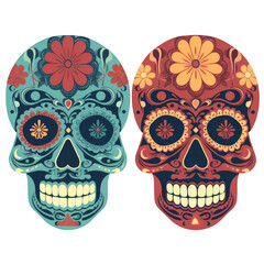 Skulls with flowers, Mexican Day of the Dead, celebration, religious tradition, Isolated on transparent background. Generative AI