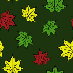 Seamless pattern with a natural forest motif. Maple leaf. Prints, packaging template, textiles, bedding and wallpaper.