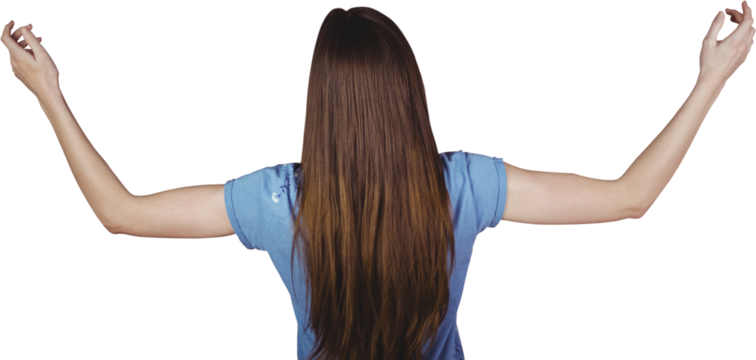 Woman with arms raised - Powered by Adobe