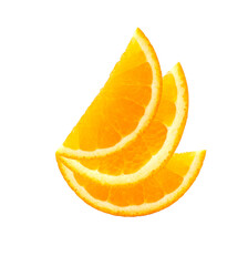 Trois demi tranches d'orange bio superposées, isolées sur fond transparent