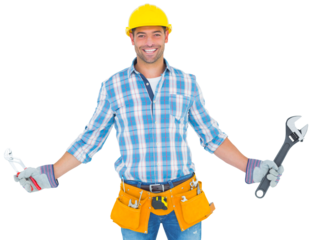 Portrait of handyman holding hand tools