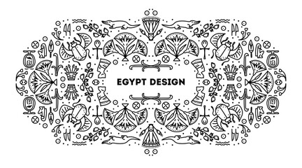 Vector linear Egipt cover template, decorative african border. Black and white art decoration shapes. Line style with space for text - geometric ethnic frame, luxury packaging, advertising, banner