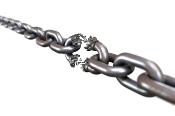 3d illustration of broken silver chain 