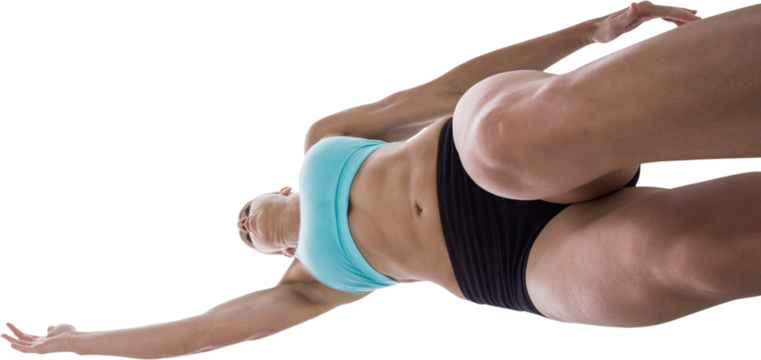 Low angle female athlete jumping - Powered by Adobe
