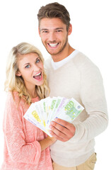 Attractive couple flashing their cash