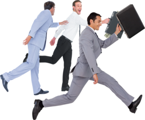 Happy businessmen holding briefcases