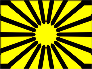 Abstract, 3d, Black Shapes, and Patterns, set against Yellow, within a Border