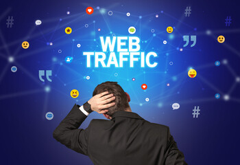 Rear view of a businessman, social media concept