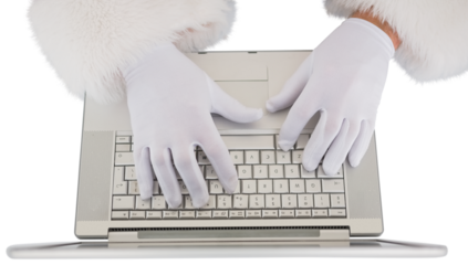 Santa claus typing on laptop 