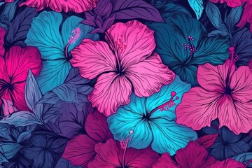 Obraz na płótnie Canvas pink and blue flowers on a blue background. Generative AI