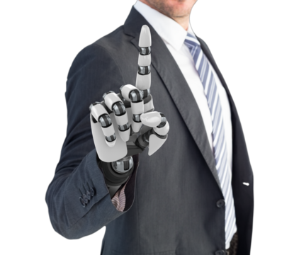 Composite of businessman with robotic hand
