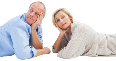 Mature couple lying and thinking