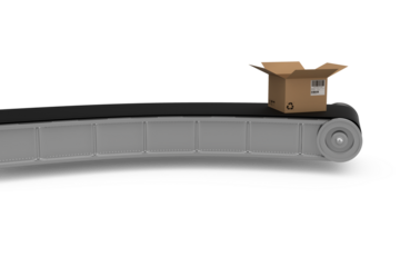 3D image of production line with open cardboard box