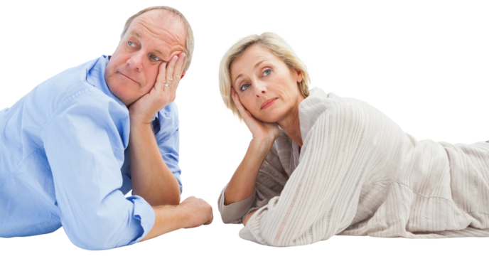 Mature couple lying and thinking