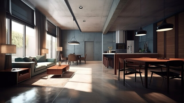 One Floor house Interior with Modern Style. Generative Ai