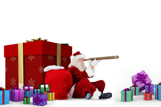 Santa looking through a telescope