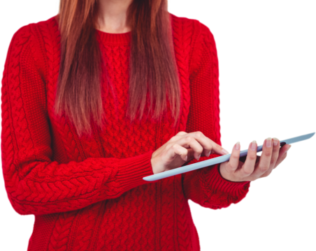 Mid section of a hipster woman using her tablet