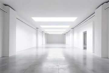 Obraz na płótnie Canvas Minimalist white office space with natural lamp light, Generative AI