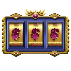 Digitally generated image of casino slot machine showing dollar signs 