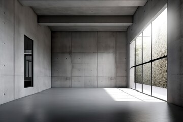 Industrial-style open-plan concrete interior, Generative AI