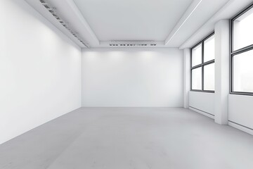 Modern and spacious office with pristine white walls and floors, Generative AI