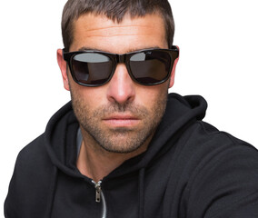 Portrait of burglar wearing sunglasses