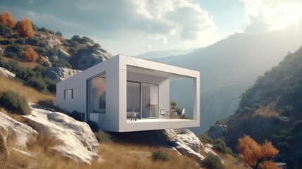 Obraz na płótnie Canvas Modern White Glass House Mountain Top