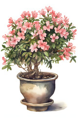 Azalea Plant in Pot Watercolor Illustration for Colorful and Lively Home Decoration. Generative AI