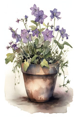 Fototapeta na wymiar Watercolor Bellflower Illustration for Natural and Peaceful Home Decor. Generative AI