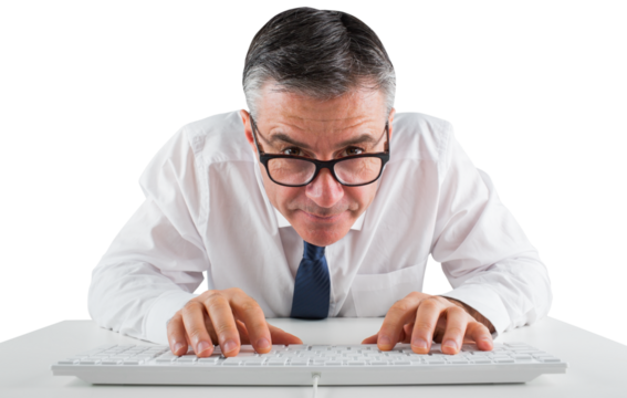 Mature businessman typing on keyboard
