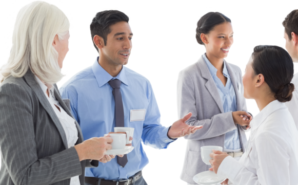 Business people discussing and drinking coffee