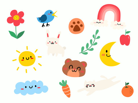 collection of doodle vector  ,set of cute hand drawn cartoon elements .