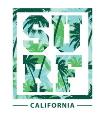 California surfing with palm tree graphic print