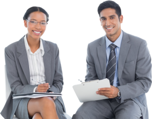 Portrait of smiling business people with paperwork