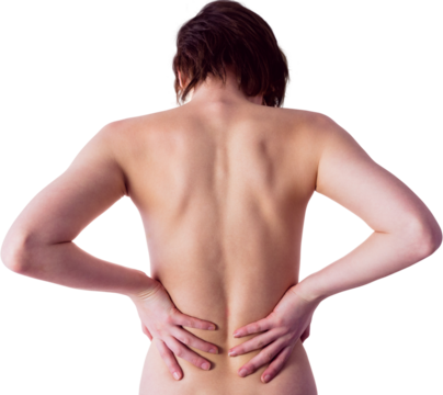 Nude woman with a back injury