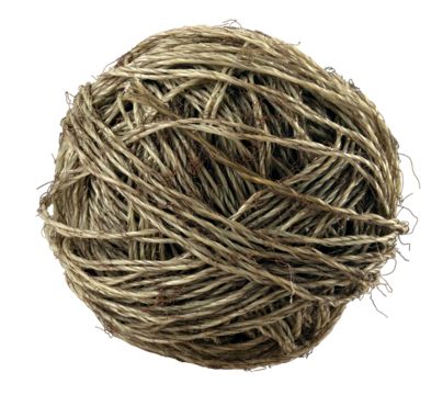Spool of wrapped plastic twine. Rope for use in the garden and at home. Isolated background.