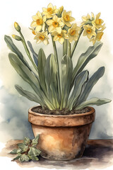 Jonquil in Watercolor for Elegant and Peaceful Home Decor. Generative AI
