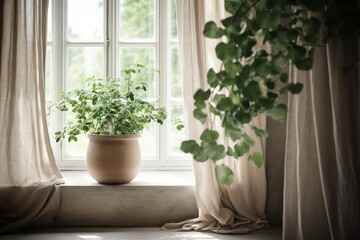Fototapeta premium Plant in the pot on the window ceiling