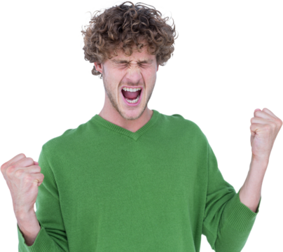 Furious man screaming with clenched fists