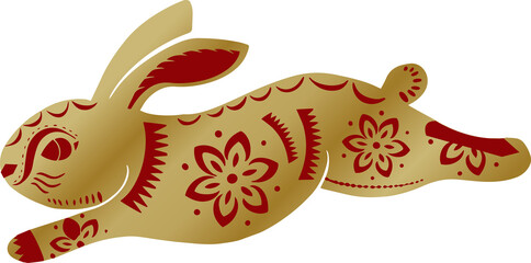 Image of decorative golden rabbit running on transparent background