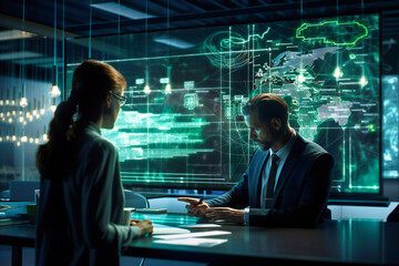 A senior professional sharing expertise and engaging in an interactive conversation with a younger colleague using digital technology