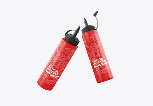 Set Plastic Sauce bottles Mockup