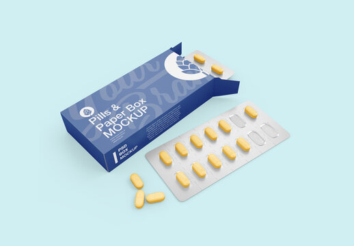Paper Box with Pills Mockup