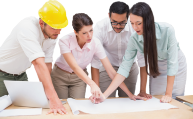 Architecture team working together at desk